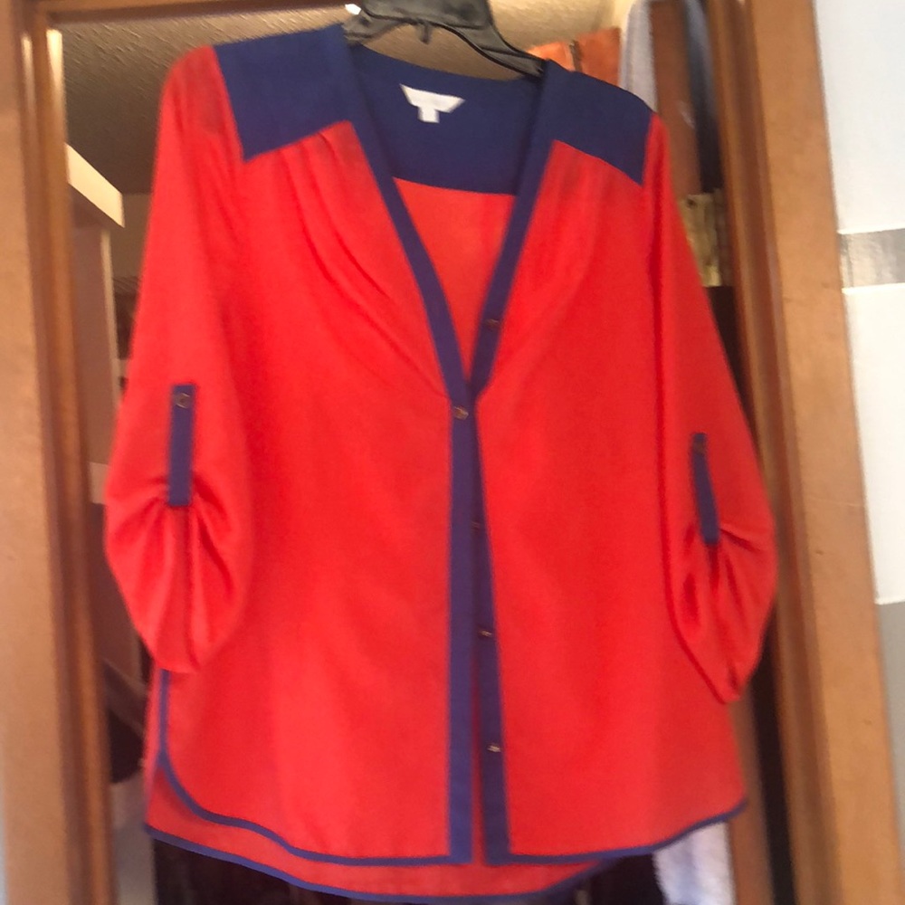 Red and Blue Polyester Blouse